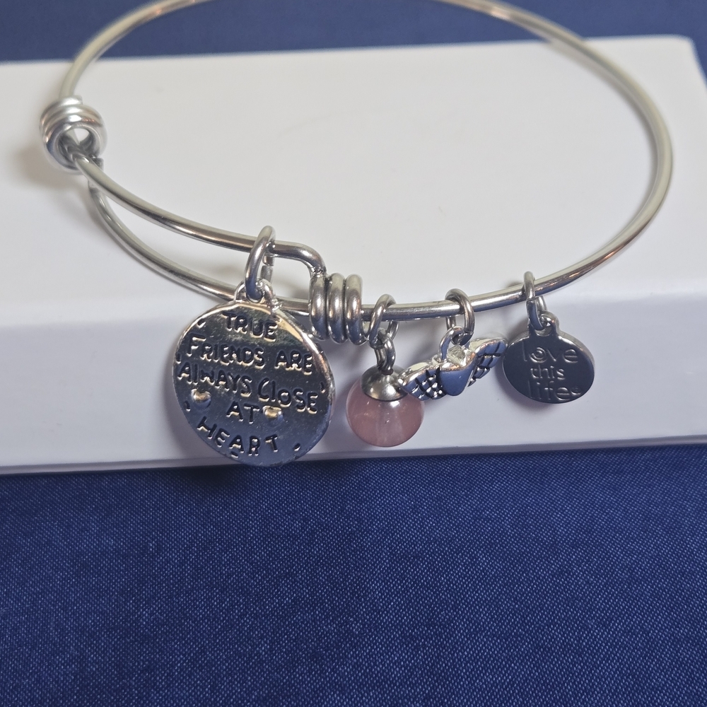 Silver Charm Bracelet with Pink Accent